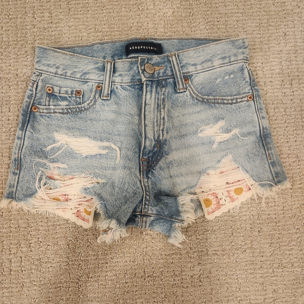 Aeropostale Light Blue Distressed Jean Shorts